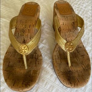 Tory Burch gold platform gold sandals